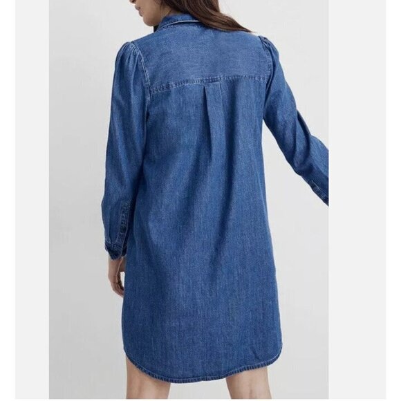 Madewell Denim Puff-Sleeve Button Up Shirt Dress Harris Wash Sz M K6059 - Picture 2 of 11